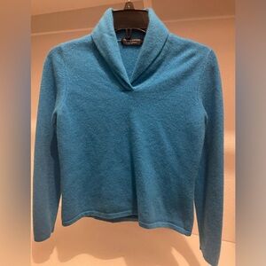 Valerie Stevens Blue 2-Ply 100% Cashmere Shawl Collar Sweater Pullover Size L